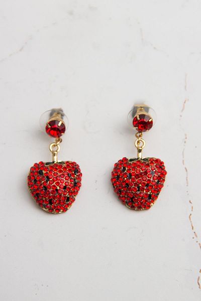 Modex Stoned Dangle Strawberry Earrings (4cm)