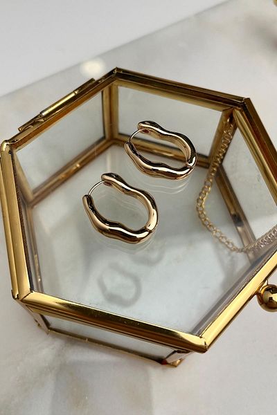 Modex Curvy Oval Plate Hoop Earrings(Indoor: 1cm)