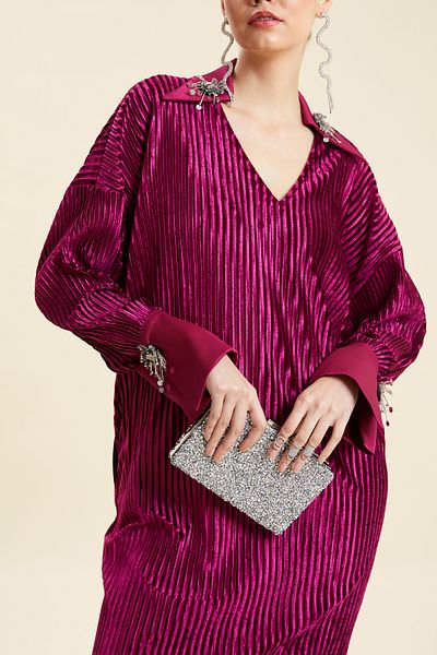 VERDA V-Neck Embroidered Velvet Evening Dress Plus Size