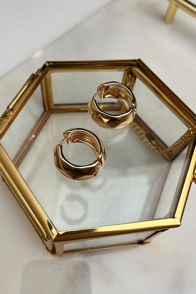 Modex Triangle Detailed Plate Hoop Earring(Indoor:1.5 cm)