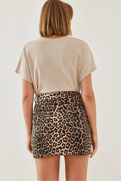 Bianco Lucci Női leopárd mintás gabardin miniszoknya 60351203