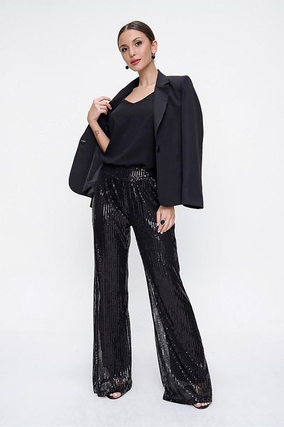 By Saygı Sequined Lined Tulle Trousers with Elastic Waist