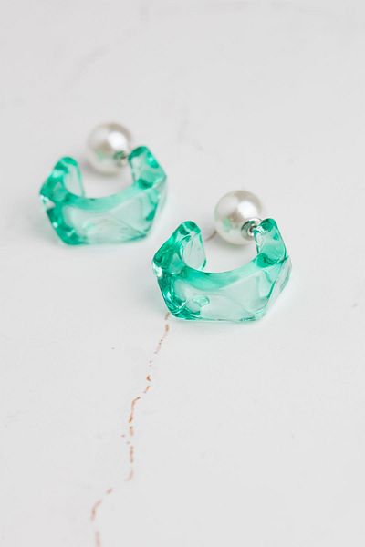 Modex Green Pearl Detailed Pentagonal Acrylic Earrings