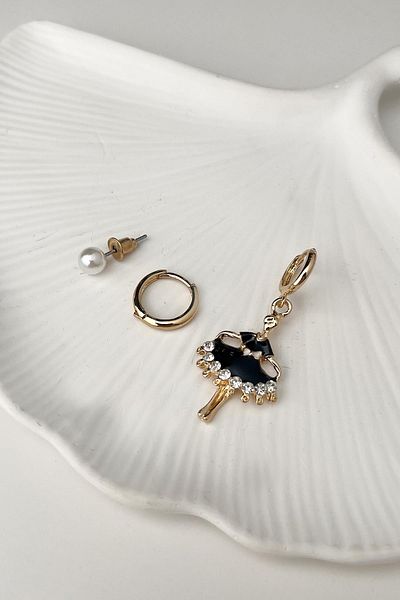 Modex Gold Color Girl Detailed Triple Earring Set