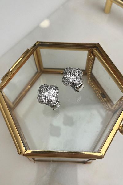 Modex Solid Brass Zircon Cubic Zirconia Clover Earrings(Size:1,5 cm)