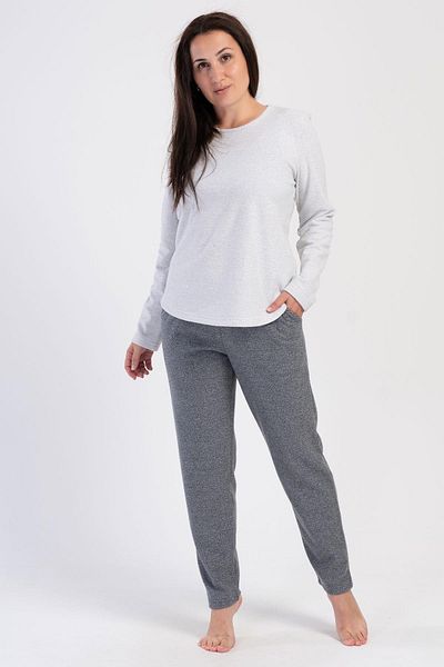 C&City Jacquard-Pyjama-Set mit U-Boot-Ausschnitt, schulterfrei und langen Ärmeln und Taschen 402028   Weiß