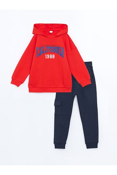LC Waikiki Lcwk Baby Boy Sweatshirt and Sweatpants Set - Hooded, Crew Neck, Printed, Set of 2