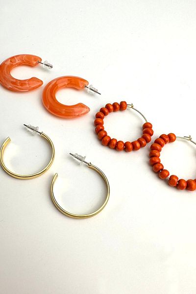 Modex Orange Three Pair Colorful Hoop Earrings Set (Diater 3 cm)