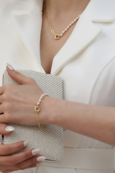 Nox Jewelry 925 Ayar Gümüş Barok Beyaz Tatlısu İncisi Kolye-5mm