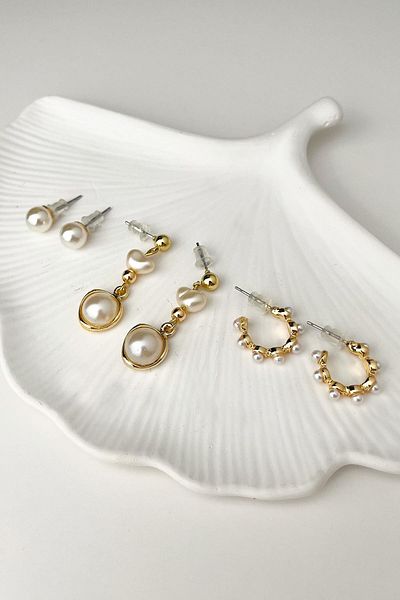 Modex Gold Triple Pearl Earring Set