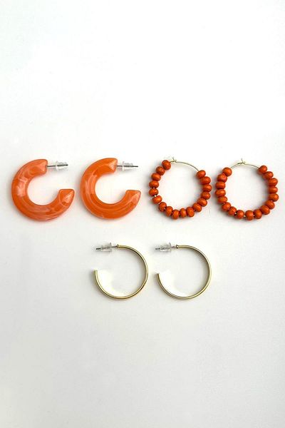 Modex Orange Three Pair Colorful Hoop Earrings Set (Diater 3 cm)