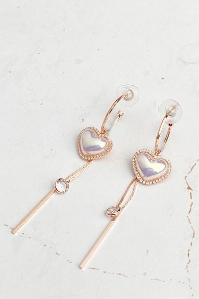 Modex Rose Color Pearl Heart Dangle Earrings (8cm)