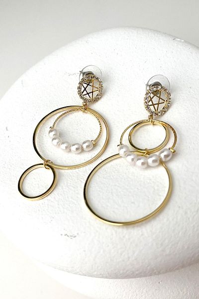 Modex Gold Color Pearl Circle Earrings (5cm)