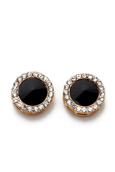 Modex Black Stone Round Earrings