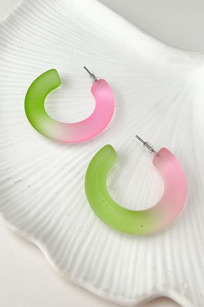 Modex Pink/Green Acrylic Hoop Earrings (3cm)