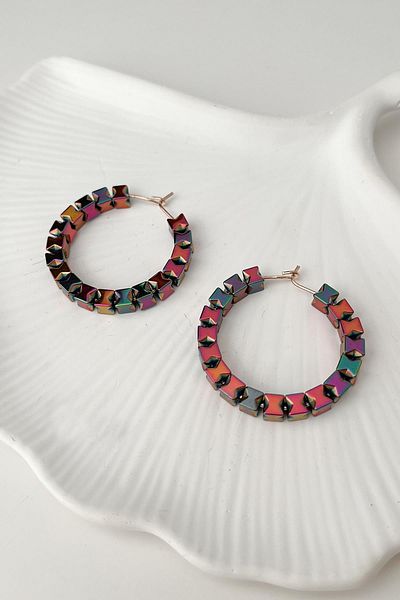 Modex Geometric Shaped Colorful Hoop Earrings (3.5cm)