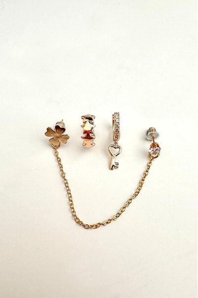 Modex Gold Color Clover Detail Triple Cartilage Earrings