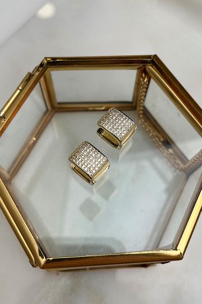 Modex Solid Brass Zircon Cubic Zirconia Rectangular Earrings (Size:1 cm)