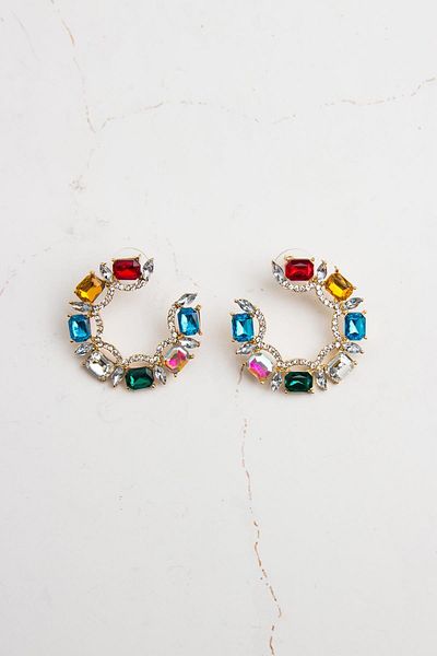 Modex Colorful Checkered Hoop Earrings