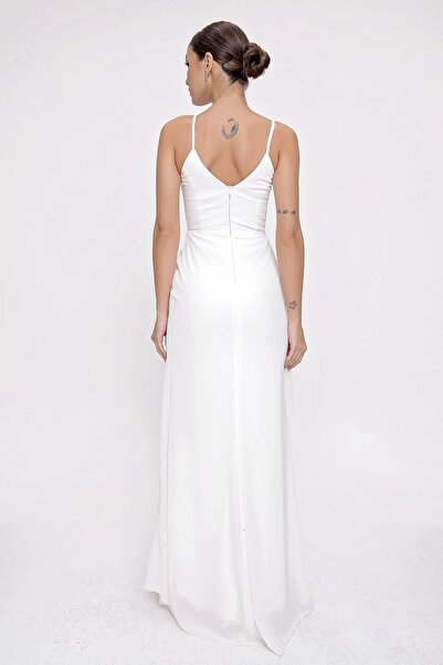 By Saygı Rope Strap Layered Flounce Lined Chiffon Long Dress