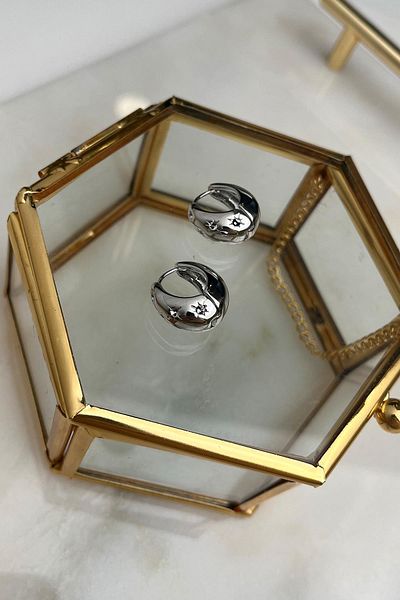 Modex Oval Minimal Jewelled Hoop Earrings