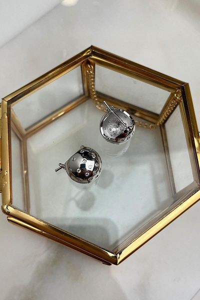 Modex Brass Stone Detailed Ball Earrings