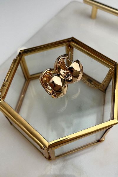 Modex Triangle Detailed Plate Hoop Earring(Indoor:1.5 cm)