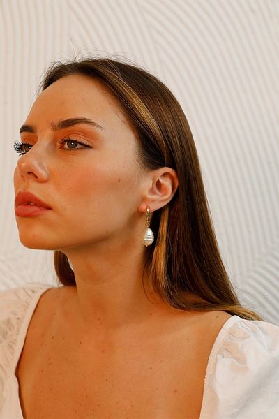 Modex Gold Color Dangle Pearl Earrings (4cm)
