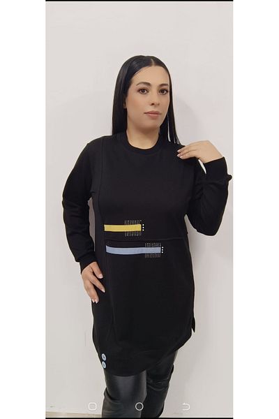 AKŞEN GİYİM Large Size Women's Basen Closing Size Button Detailed Crystal Two Rope Tunic