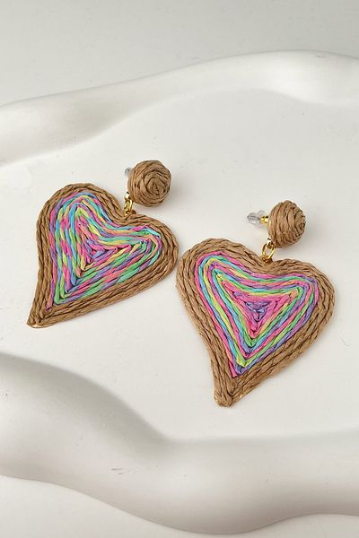 Modex Straw Braid Heart Earrings - 4.5 cm Length