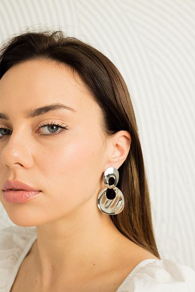 Modex Silver Color Asymmetric Earrings (5cm)