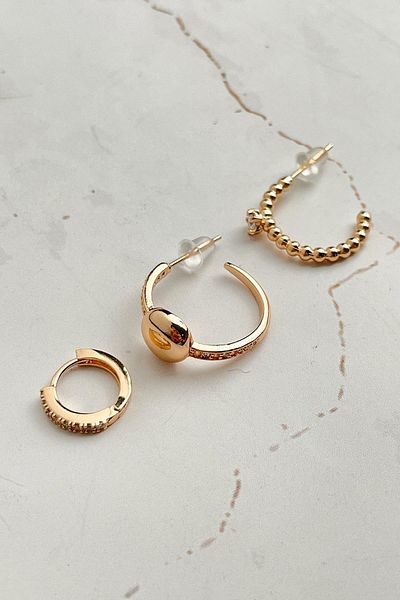 Modex Gold Color Triple Hoop Earring Set