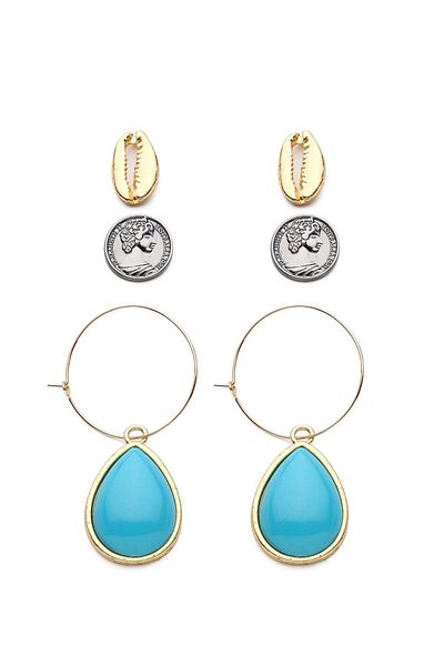 Modex Turquoise Stone Multiple Earrings Set