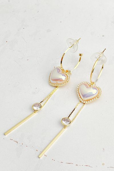 Modex Pearl Heart Dangle Earrings (8cm)