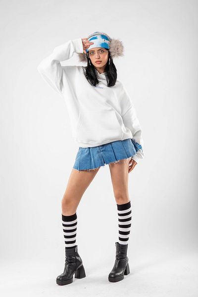 Bak Moda Together Printed Oversize Unisex White Hoodie