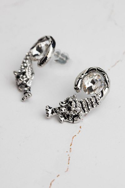 Modex Silver Color Zircon Stone Tiger Earrings