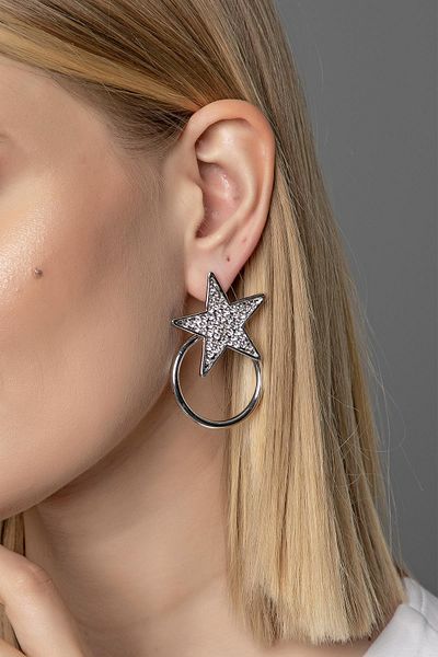 Modex Star Shaped Stone Hoop Earrings