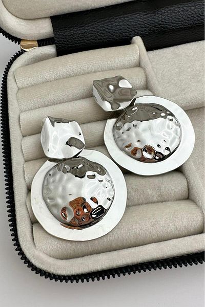 Modex Silver Color Embossed Earrings