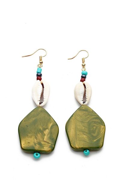 Modex Natural Green Stone Sea Shell Earrings
