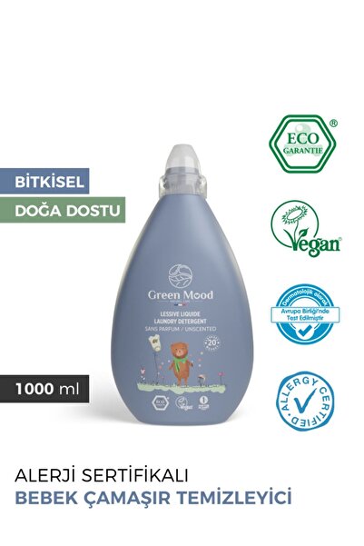 Green Mood Bitkisel Bebek Çamaşır Deterjanı Parfümsüz Alerji Sertifikalı 1000 ml Vegan
