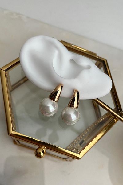 Modex Oval Detailed Pearl Earrings