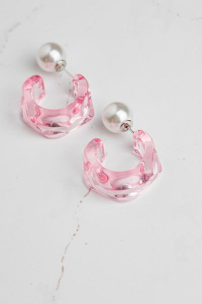 Modex Pink Pearl Detailed Pentagonal Acrylic Earrings