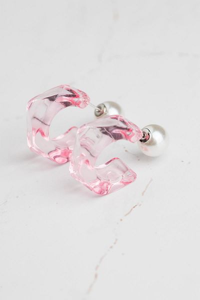 Modex Pink Pearl Detailed Pentagonal Acrylic Earrings