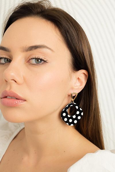Modex Black and White Polka Dot Dangle Earrings (6cm)