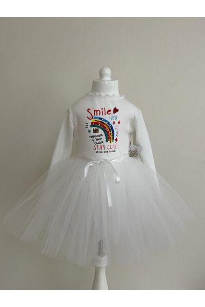 neocotton Rochie pentru fetiță din tul cu mânecă lungă, căptușită din bumbac