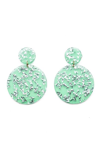 Modex Green Colored Glittering Acrylic Round Dangle Earrings (6cm)
