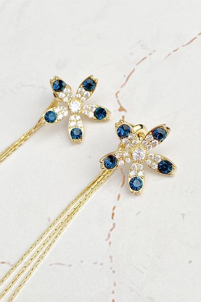Modex Clover Figured Jewelled Dangle Earrings