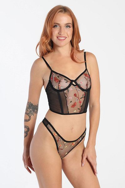 C&City Vyšívaný Fancy Crop Bustier Suit 6507 Black