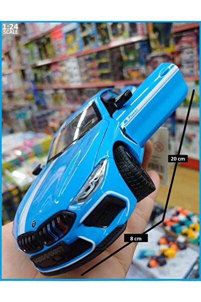 OYUNCAKSAHİLİ Bmw M8 Diecast Metal 1.24 Ölçek Araba Far Stop Kapı Bagaj Kaput Açılır Ön Teker Döner Blue