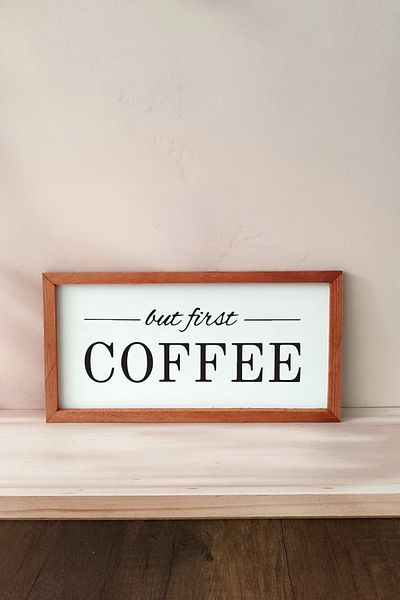 Wooden Factory Coffee Corner But First Coffee Masa cu rama din lemn